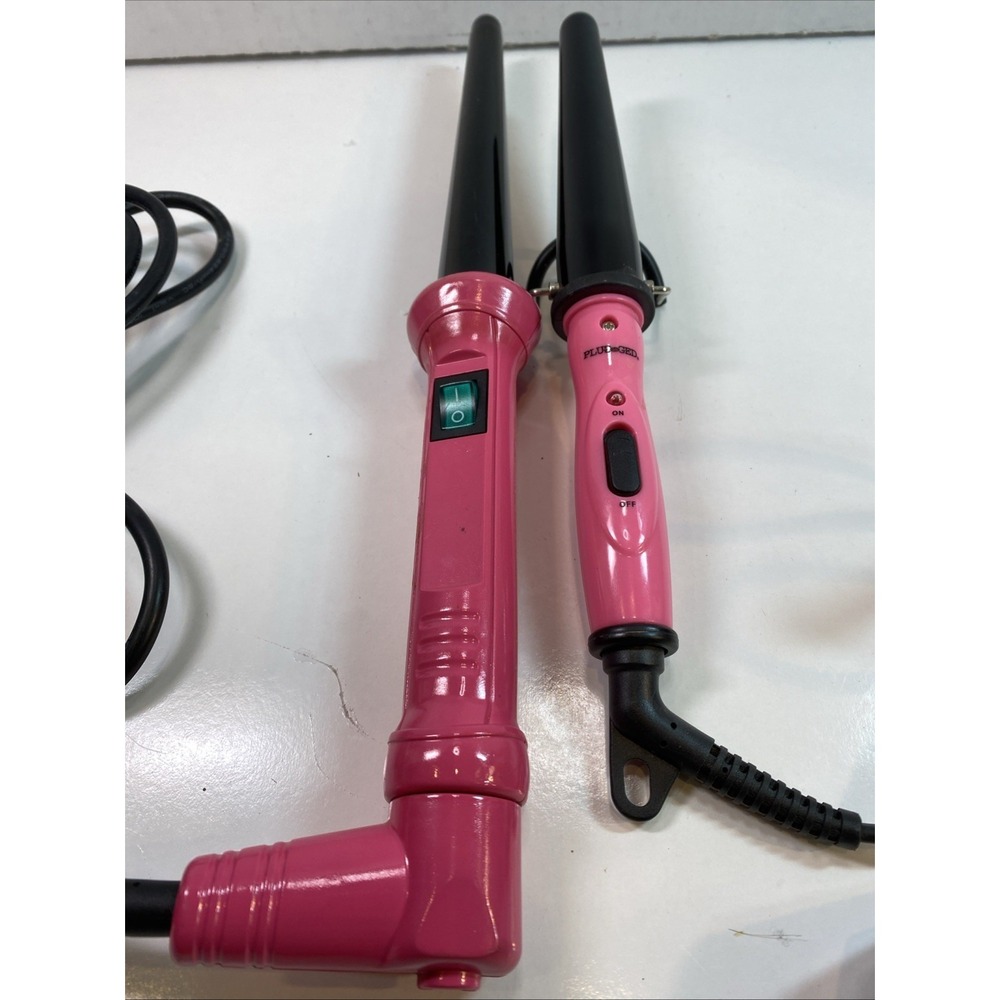 Plugged In Travel Stow 'N Go' Mini Curling Iron Wand Pink & Long Wand Unbranded